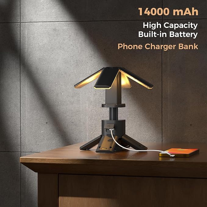 Clemas Telescopic Camping Lights Rechargeable 14000 mAh Led Multifunction Magnetic Lanterns Job Site Lighting Cordless Dimmable Camping Tent Lamp Portable Power Supply 6000LM IPX5 Waterproof