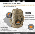 Miramrax Travel Duffle Bag Backpack for Men - Large Tactical Bags Weekender Gym Bag for Overnight Traveling Military Workout Deployment Sports (Coyote, 80L)