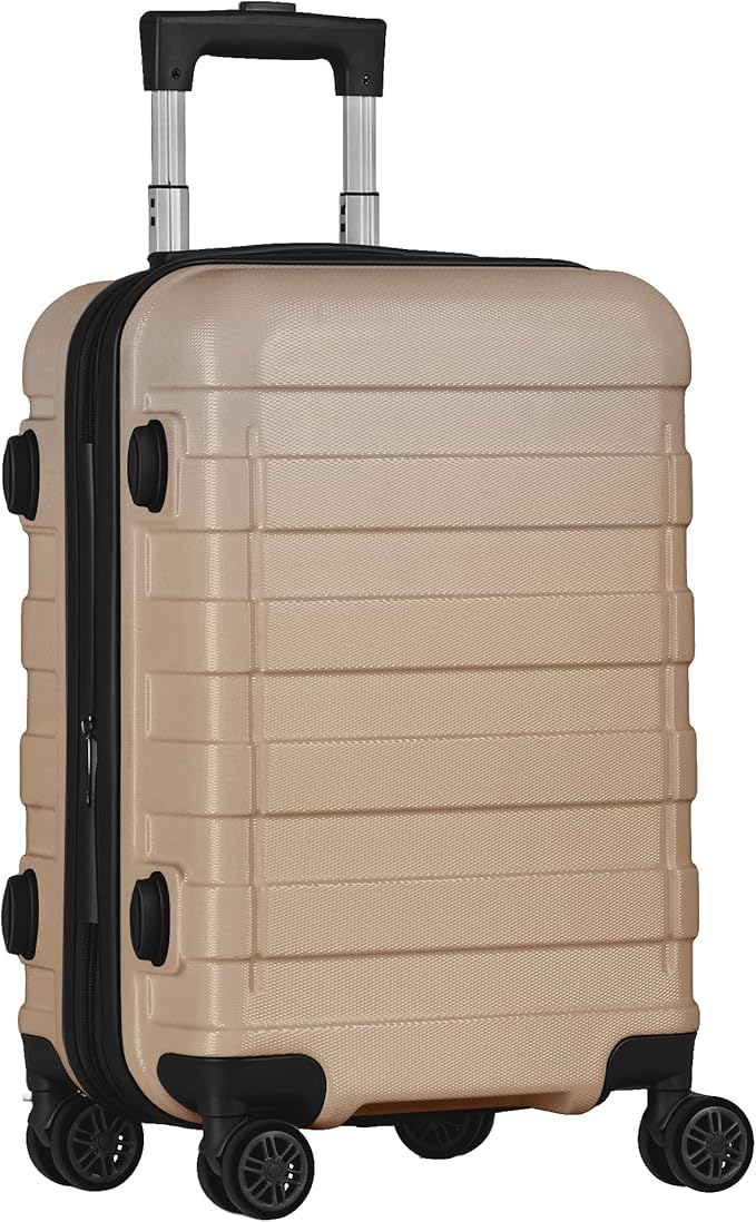 SUPER DEAL 21 Inch Expandable Suitcase Hardside Carry On Travel Luggage with Spinner Wheels Height Adjustable Handle, Champagne