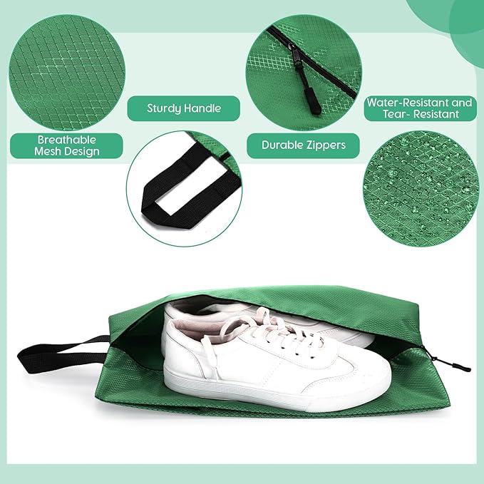 6 Pcs Travel Shoe Bags with Zipper Nylon Portable Waterproof Suitcase Shoe Organizer Packing for Golf(L,Green)