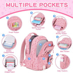 PIG PIG GIRL Corduroy Backpack Kids Backpack for Girls School Bags for Middle School Students Book Bag for Elementary Primary Kawaii Ita Backpack, Pink Strawberry