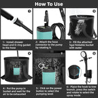 Moriko Portable Camping Shower, 6000mAh Rechargeable Shower Pump, Filtered Shower Head & 5 Gallons Foldable Bucket, Outdoor Shower for Hiking Beach, Travel, Pet Bath, Car Washing, Surf & Boat Cleaning