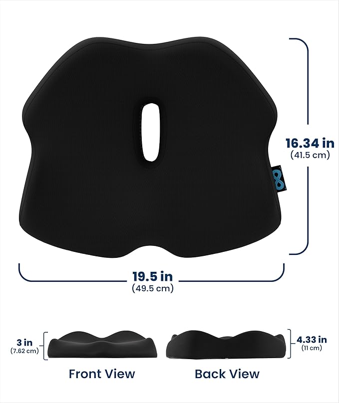 Everlasting Comfort Doctor Recommended Memory Foam Seat Cushion for Office Chairs & Car - Ergonomic Office Desk Accessories - Cushions for Tailbone Pain Relief, Sciatica
