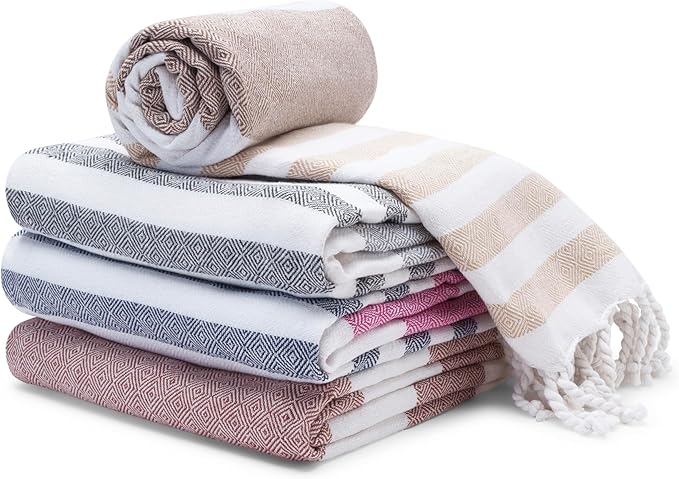 Cotton Turkish Beach Towel with Towels Oversized 36"x72" Pool Absorbent Extra Large Quick Dry Sand Travel Towel (Serenity, 4 Pack)