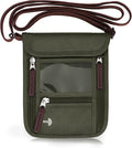 WALNEW Passport Holder Neck Pouch Travel Wallet for Women and Men, RFID Blocking Security Slim Traveling Wallet with Around Neck Lanyard Strap, Army Green