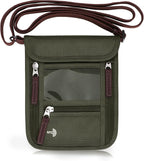 WALNEW Passport Holder Neck Pouch Travel Wallet for Women and Men, RFID Blocking Security Slim Traveling Wallet with Around Neck Lanyard Strap, Army Green