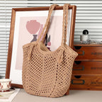 Pleneal Crochet Beach Bag, Summer Woven Tote Bag with Lining, Soft Purse Shoulder Bags for Vacation