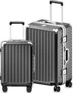 Luggage Sets with Spinner Wheels, 8010S Aluminum Frame Zipperless Polycarbonate Hard Shell Suitcase Sets (ZX-Core, Charcoal Metallic, 2 Piece (20/28))