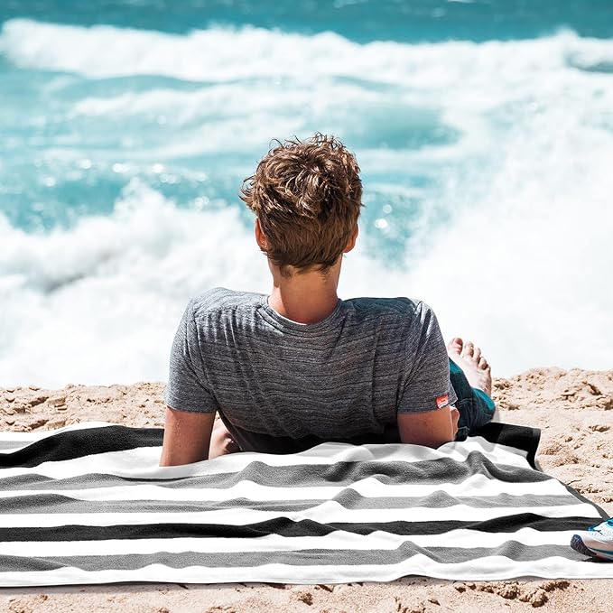 Bornbay Cotton Oversized Beach Towel - Extra Large 40"X70" Plush Thick Mens Beach Towels, XL Fluffy Stripe Pool Towels Charcoal Gray Swimming Towel for Adults Mens Women