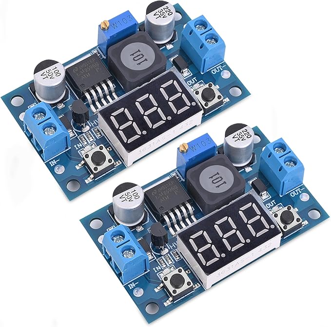 LM2596 Adjustable DC-DC Step-Down Buck Converter Module with LED Voltmeter Display, Voltage Regulator 4.0-40V Input to 1.25-37V Output Power Supply Module (Pack of 2)