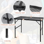 GREGIN Camping Table with Mesh Desktop, Lightweight & Portable Folding Grill Table, Height Adjustable Metal Outdoor Table for Camp, Cooking, BBQ, RV, Picnic-4 FT Black