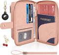 RFID Blocking Passport Wallet, Anti Theft PU Texture Passport Pouch with Tracker Case, Travel Document Organizer Zipper Wallet with Wrist Strap & Keychain, Gifts for Women and Men (Pink)