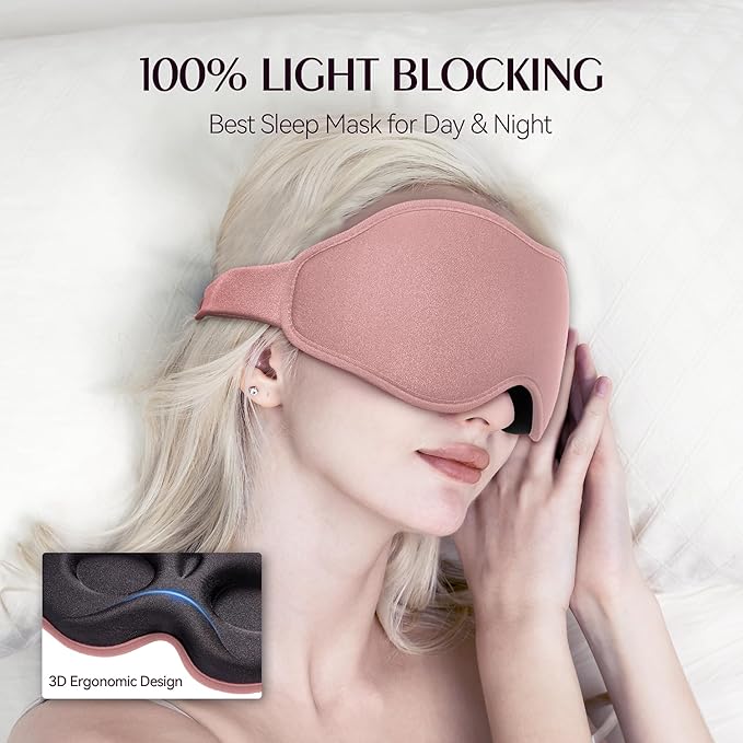 Sleep Mask for Lash Extensions - Blackout Eye Cover, 3D Contoured Sleeping Mask for Side Sleeper, Soft Memory Foam, Eye Masks for Travel, Airplane, Night(Cloud Black, Cloud Pink)