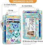 Yonlevres Credit Card Holder Slim Wallet, Butterfly RFID Wallet Women Front Pocket Small Card Holder, Travel Cute Funny Thin Card Case ID Window PU Leather RFID Blocking Card Organizer Gifts Girls