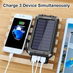 Solar Charger Power Bank, 8000mAh Portable Outdoor Waterproof Solar Battery Charger, Camping External Backup Battery Pack USB C Ports Input/Output, 2 Led Light Flashlight with Compass (Black)