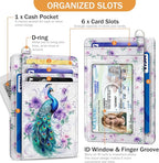 Yonlevres Credit Card Holder Slim Wallet, Peacock RFID Wallet Women Front Pocket Small Card Holder, Cute Travel Thin RFID Blocking Card Organizer Card Case ID Window PU Leather Girl Ladies