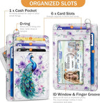 Yonlevres Peacock Credit Card Holder Slim Wallet, RFID Wallet Women Front Pocket Wristlet Lanyard, Small Card Holder Travel Funny Cute Thin ID Window PU Leather Case Organizer Gifts Girls