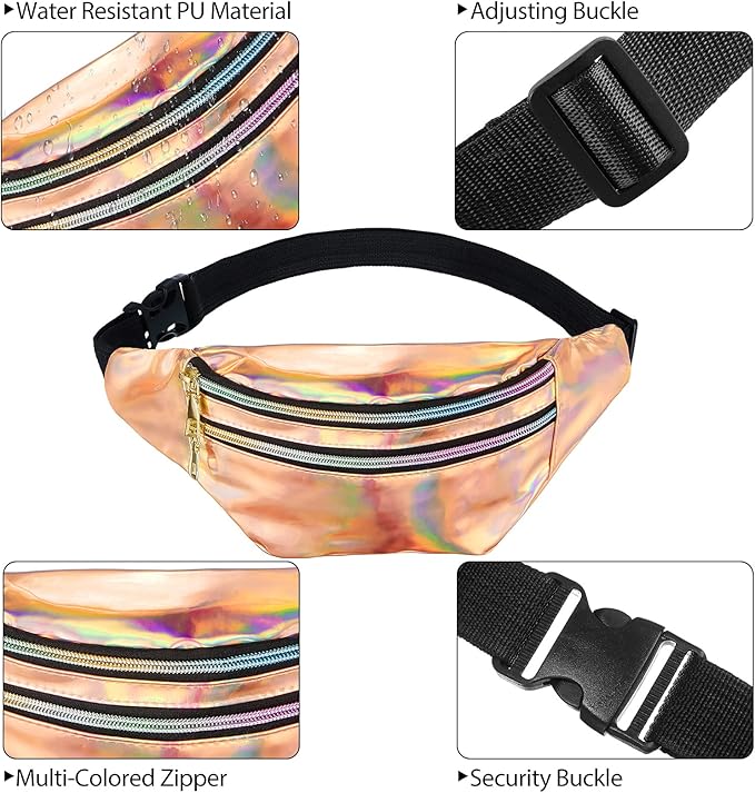 Frienda 2 Pieces Holographic Fanny Pack for Women Colorful Sport Waist Bag Pack