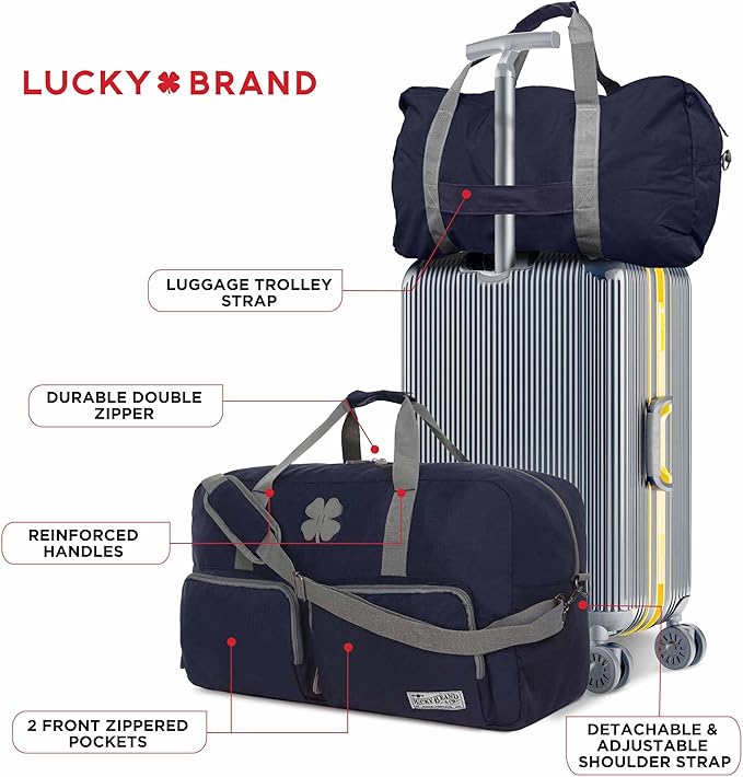 Lucky Travel Duffel Bags 65L, Gym Bag, Travel Bag & Large Duffle Bag for Men, Foldable Overnight Weekender Bags for Women & Men with Adjustable Shoulder Strap, Navy