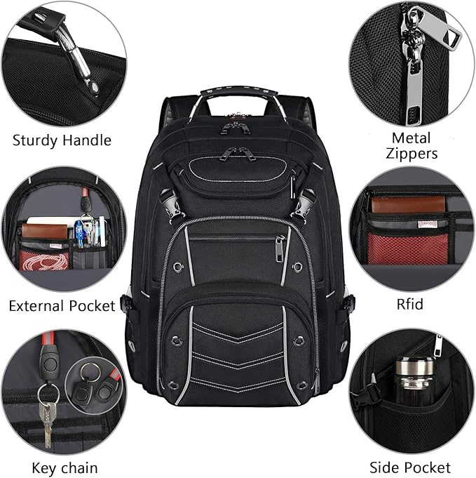 VECKUSON 18.4 Laptop Backpack for unisex, 60L Extra Large Gaming Laptops Back Bag,TSA Friendly Flight Approved and RFID Anti-Theft Pocket Heavy-duty Pack,21.3 * 15.7 * 11.8inch Grey