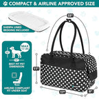PetAmi Dog Purse Carrier for Small Dogs Cats, TSA Airline Approved Soft-Sided Pet Carrier with Pockets, Ventilated Travel Tote Bag with Bed & Shoulder Strap, Puppy Kitten, Max 12 lbs, Polka Dot Black