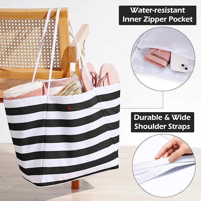 KALIDI Beach Tote Bag Women Large Waterproof Sandproof Shoulder Handbag Packable Grocery Bag Hobo Purse for Picnic Vacation