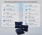 BlueHills Premium Soft 2-Pack Travel Blanket Pillows Airplane Large Plane Flight Throw Blankets for Two in Bag Compact Traveling Essentials Set Packable Warm Gifts Navy Blue T011