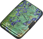 ELFISH Mini RFID Aluminum Wallet Credit Cards Holder Business Card Case Metal ID Case for Men Women(Iris Flower)