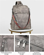 FADEON Leather Laptop Backpack for Women Designer 15.6 inch PU Laptop Bag, Ladies Travel Computer Work Backpack Grey