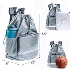 Swim Beach Sports Drawstring Backpack - Gym Bag with Shoes Compartment and Waterproof Pocket for Gym Accessories, Swim Essentials - Kids Mens Beach Workout Bag
