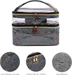 Double-layer Makeup Bag Cosmetic Bag Travel Makeup Cases Organizer Toiletry Bag Gift for Women, Portable Waterproof (Black)