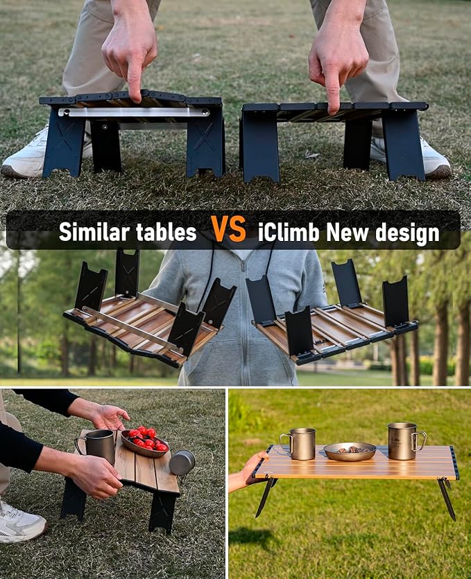 iClimb Ultralight Compact Mini Beach Picnic Folding Alu. Table with Carry Bag, Two Size (Blue - S)