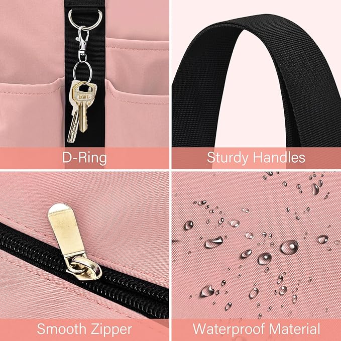 Becokan Large Tote Bag for Women Waterproof with 12 Pockets Top Zipper Closure Utility Teacher Nurse Bags for Work School