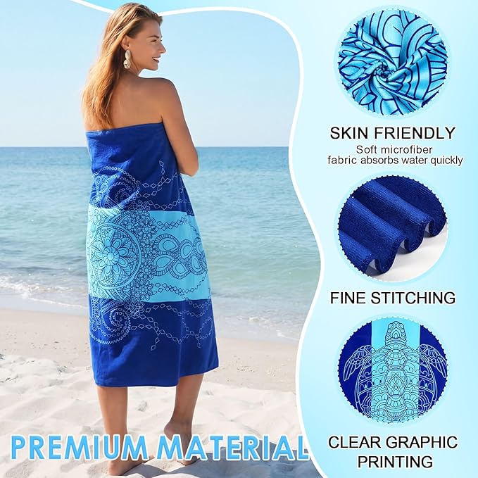 FuWeave 6 Pcs 72 x 36 Microfiber Oversized Beach Towels Large Absorbent Thin Compact Lightweight Sand Free Quick Dry Towels Pack for Travel Pool Yoga Gym Sports Beach Accessories(Marine Animals)