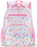 RHCPFOVR Kids Backpack for Girls - Girls Backpack 3-8 Ages Flower for Kids 15 Inch School Bookbag for Kindergarten Elementary School Bookbag for Girl 1st 2nd Grade