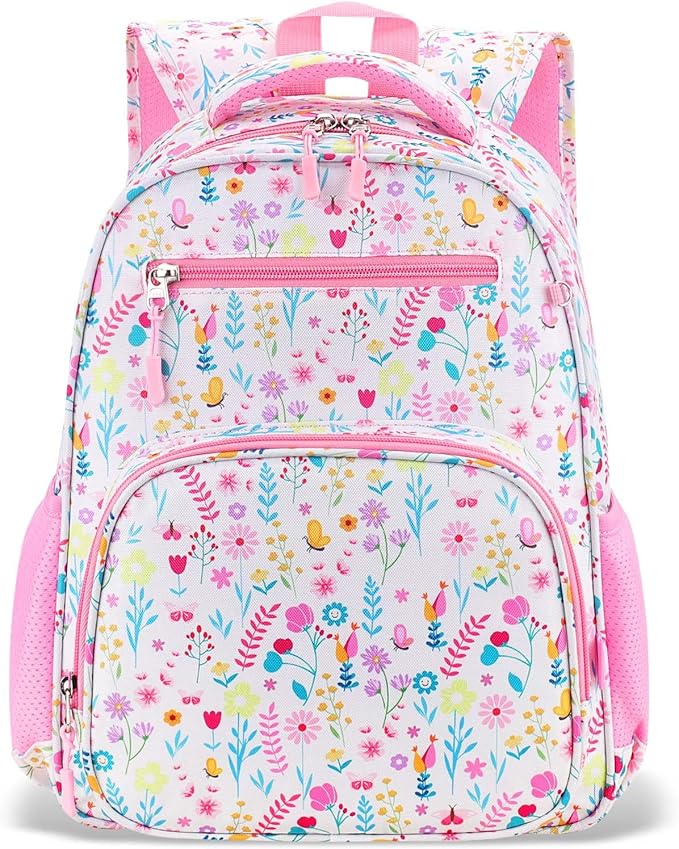RHCPFOVR Kids Backpack for Girls - Girls Backpack 3-8 Ages Flower for Kids 15 Inch School Bookbag for Kindergarten Elementary School Bookbag for Girl 1st 2nd Grade