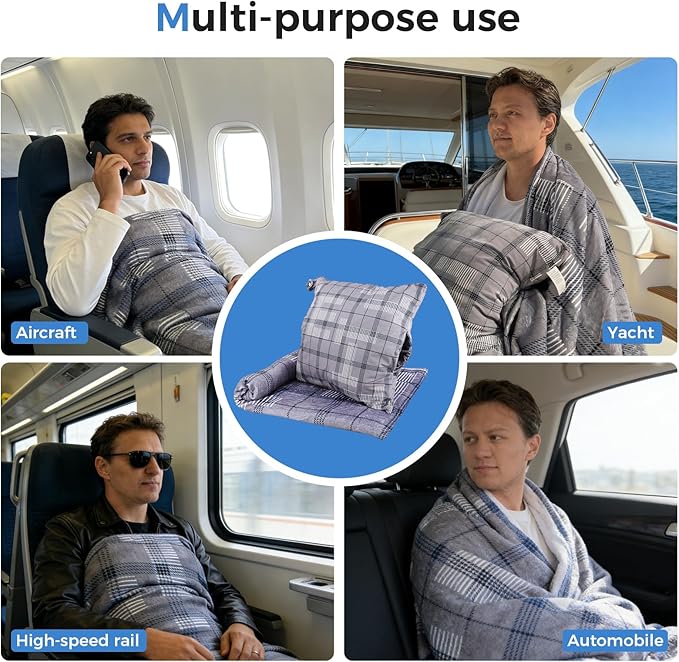 3 in 1 Travel Pillow Blanket Set with Removable Flannel Blanket Throw,Hand Warmer Pockets,Pillow (Color6, 60in*79in)