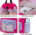 Swim Bag for Kids Mesh Beach Backpack for Girls Lightweight Drawstring Beach Bag Swimming Pool Sports Gym String Bag (Purple)