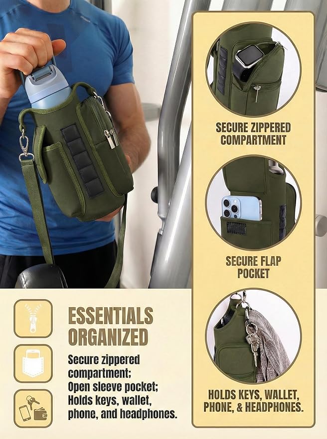 AUPET Magnetic Gym Bag for Men & Women, Small Gym Bag Organizer, Crossbody Magnets Gym Water Bottle Bag Holder Carrier Fits for 18-40oz Owala Yeti Hydro Flask, Workout Pouch for Phone, Keys & Wallet