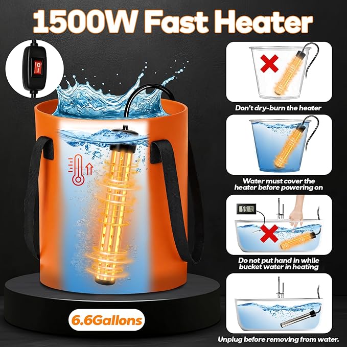 Portable Shower for Camping, Rechargeable Shower Head with LED Light, Filtered Camp Shower Pump, Large Capacity Foldable Bucket, Outdoor Camping Shower for Hiking, RV, Water Plant, Car Wash, Pet Bath