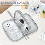 FYY Electronic Organizer, Travel Cable Organizer Bag Pouch Electronic Accessories Carry Case Portable Waterproof Double Layers Storage Bag for Cable, Charger, Phone, Earphone, Medium Size, Light Grey