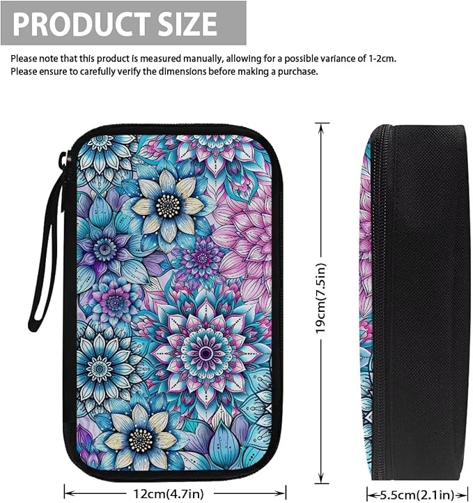 Purple Boho Flower Print Large Electronics Organizer, Travel Cord Organizer, Cable Storage Bag, Tech Accessories Case