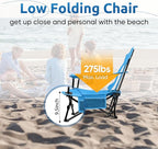 HaSteeL Folding Beach Chair, Foldable Blue Camping Chairs for Outside, Low Beach Chair Portable for Adults Fishing, Picnic, Outdoor BBQ, Travel, Sports, Cup Holder & Storage Bag