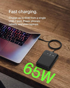 Belkin Portable Charger Power Bank, 3-Port Laptop Power Bank 20000 mAh, USB-A & USB-C Chargers Fast Charging 65W Ports for MacBook, Apple iPhone 17, iPad, Samsung Galaxy S25, Nintendo Switch 2 - Black