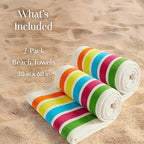 Loon & Lake Luxury Beach Towels Set of 2 - Retro Stripes | 2 Pack 30" x 60" | Crafted from 100% Combed Cotton | Ultra Plush & Super Soft | Retro Collection 1984