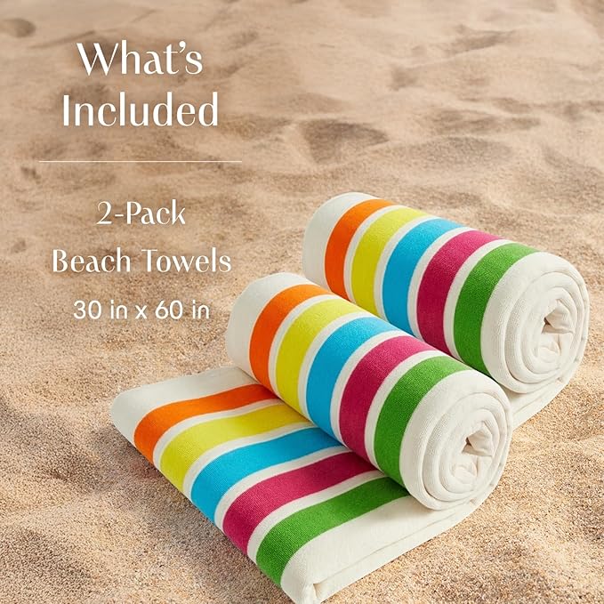 Loon & Lake Luxury Beach Towels Set of 2 - Retro Stripes | 2 Pack 30" x 60" | Crafted from 100% Combed Cotton | Ultra Plush & Super Soft | Retro Collection 1984