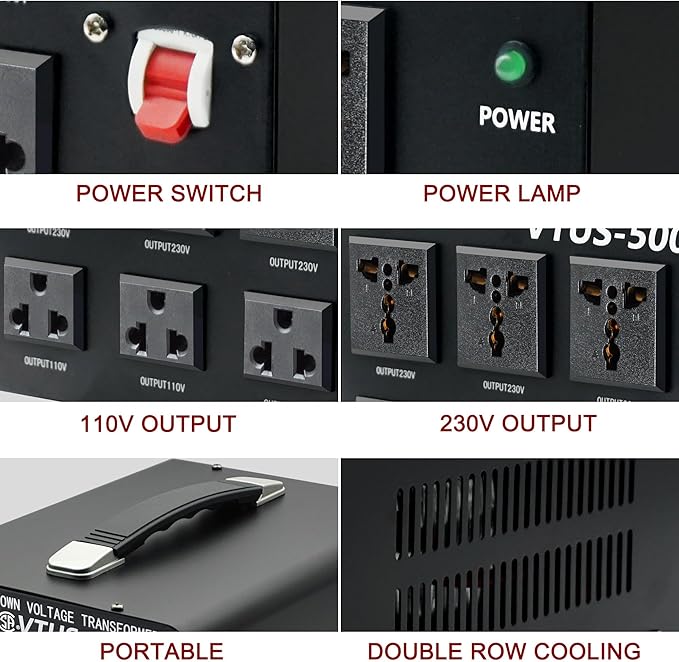 Cantonape 5000 Watt Voltage Converter Transformer - Heavy Duty Step Up/Down Convert from 110-120 Volt to 220-240 Volt and from 220-240 Volt to 110-120 Volt - Circuit Breaker Protection