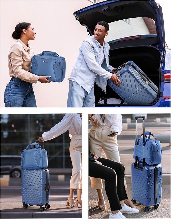 BAGSMART 2 Piece Luggage, 20 Inch Carry On Suitcase with Spinner Wheels, Polycarbonate Material, Blue