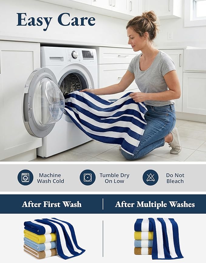 LANE LINEN Beach Towels 4 Pack - 520 GSM 100% Cotton Pool Towel for Adults – (30" x 60") Beach Towels Oversized, Thick & Highly Absorbent - Super Soft, Comfy & Quick Dry Cabana Stripe Large Towel
