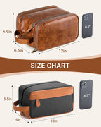Elviros Travel Toiletry Bag Gift for Men，Mens Toiletries Bag Gifts Set Shaving Dopp Kit Water-resistant Bathroom Toiletries Organizer PU Leather Cosmetic Bags 2 Pack Brown